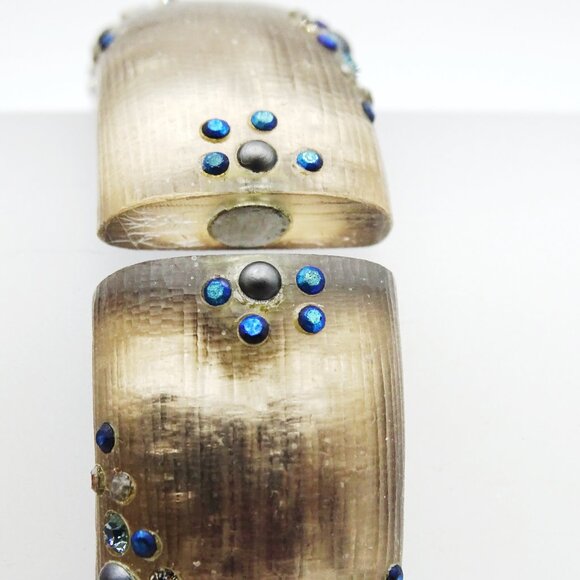 ALEXIS BITTAR EUC Brown Lucite & Multi Color Crystals Hinged Bangle Bracelet - Picture 4 of 7